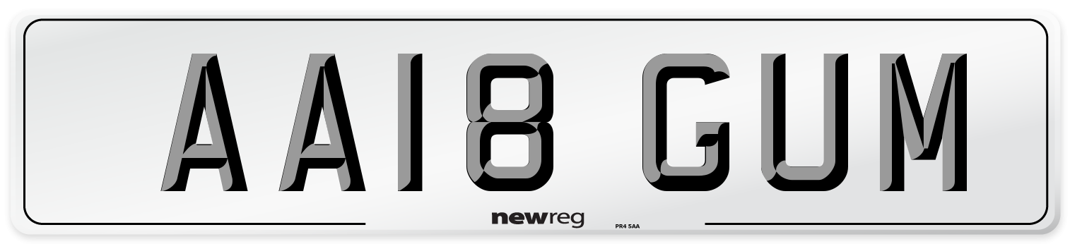 AA18 GUM Number Plate from New Reg